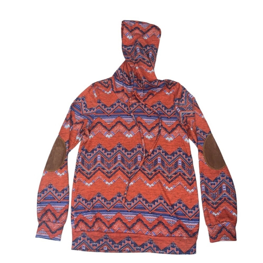PS Kate Southwestern orange Hooded pullover Shirt Women's Size Small